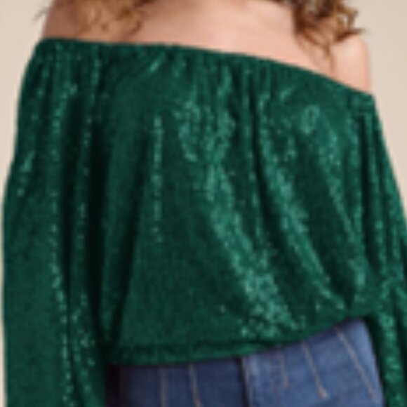 Allover SEQUIN Emerald Green Stretch Top NWT - Picture 5 of 5